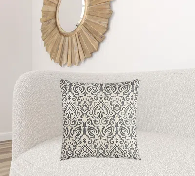 Homezia Gray White Distressed Damask Throw Pillow