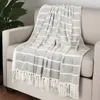 Homezia Gray Woven Cotton Striped Throw Blanket