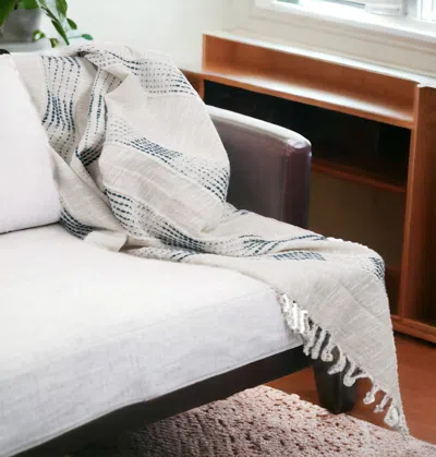 Homezia Gray Woven Cotton Throw Blanket With Fringe