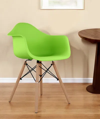 Homezia Green And Natural Heavy Duty Plastic And Solid Wood Dining Arm Chair