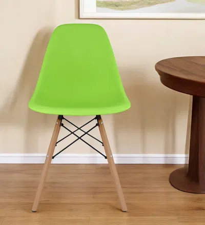 Homezia Green And Natural Heavy Duty Plastic And Wood Dining Side Chair