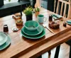 Homezia Green Sixteen Piece Ceramic Service For Four Dinnerware Set In Multi