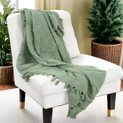 Homezia Green Woven 100% Woven Textured Cotton Throw Blanket