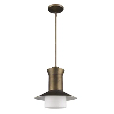 Homezia Greta 1-light Raw Brass Pendant With Gloss White Interior And Etched Glass Shade In Black