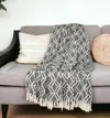 Homezia Grey And Beige Handloom Geometric Woven Throw Blanket