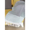 Homezia Grey And Blue Striped Turkish Towel Or Throw Blanket