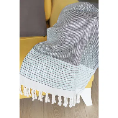 Homezia Grey And Blue Striped Turkish Towel Or Throw Blanket