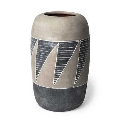 Homezia Grey And Brown Ceramic Vase In Gray