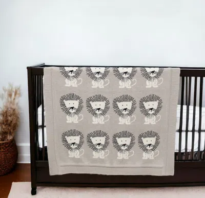 Homezia Grey Lots Of Lions Woven Knitted Baby Blanket