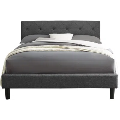 Homezia Grey Queen Platform Bed