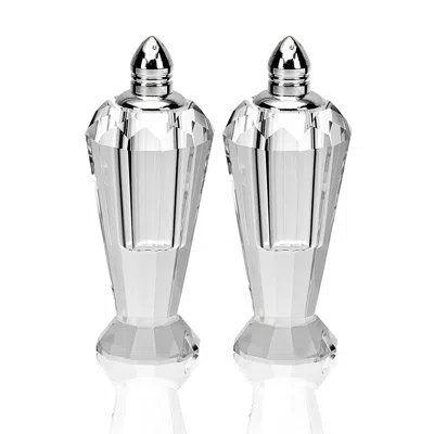 Homezia Handcrafted Optical Crystal And Silver Pair Of Salt And Pepper Shakers In Multi