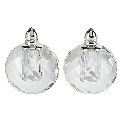 Homezia Handcrafted Optical Crystal And Silver Rounded Salt And Pepper Shakers In Multi
