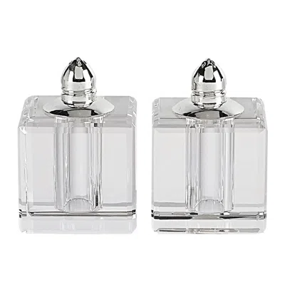 Homezia Handcrafted Optical Crystal And Silver Square Size Salt And Pepper Shakers In Multi
