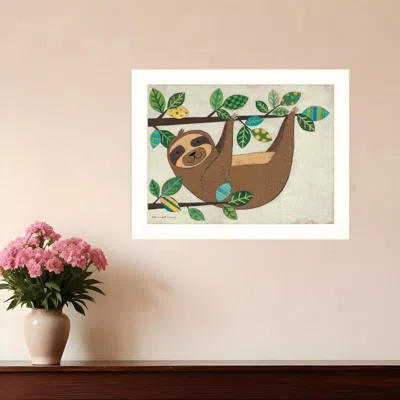 Homezia Hanging Sloth I 2 White Framed Print Wall Art
