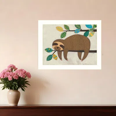 Homezia Hanging Sloth Ii 2 White Framed Print Wall Art
