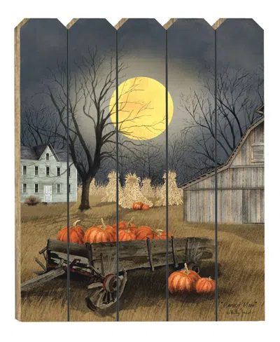 Homezia Harvest Moon Pumpkins Unframed Picket Fence Wall Art In Multi