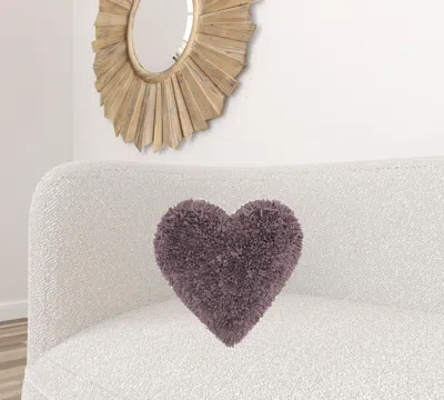 Homezia Heart Shaped Lavendar Shag Accent Pillow