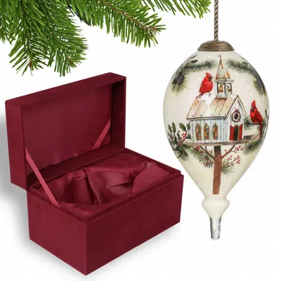 Homezia Home Of The Red Cardinals Hand Painted Mouth Blown Glass Ornament