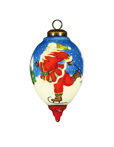 Homezia Ice Skating Santa Hand Painted Mouth Blown Glass Ornament