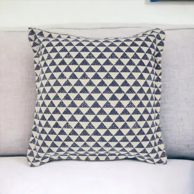 Homezia Indigo And Ivory Triangle Design Throw Pillow