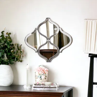 Homezia Interlocking Mirrored Curved Shapes With Beveled Edge In Gray