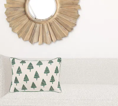 Homezia Ivory And Green Modern Christmas Tree Lumbar Throw Pillow