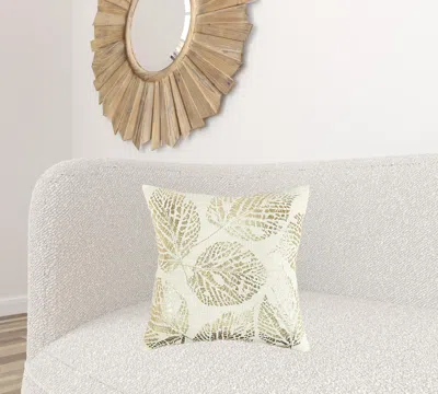 Homezia Ivory Gold Metallic Foil Leaf Pattern Throw Pillow