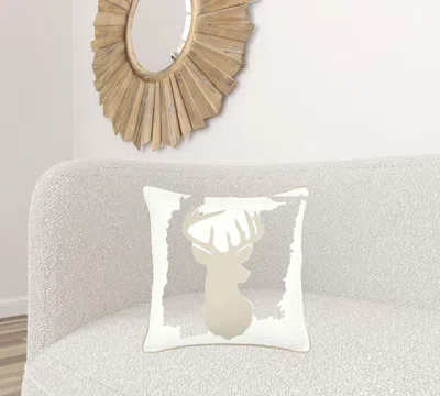 Homezia Ivory Tan Reindeer Down Filled Throw Pillow In White