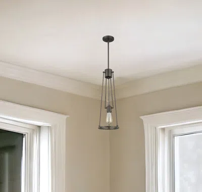 Homezia Jade 1-light Oil-rubbed Bronze Pendant With Vertical Structural Frames In Black