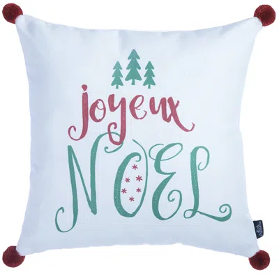 Homezia Joyeux Noel Square Printed Decorative Throw Pillow Cover In White