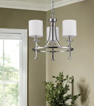 Homezia Kara 3-light Polished Nickel Chandelier With Fabric Shades And Crystal Bobeches In Blue