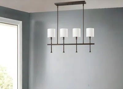 Homezia Kara 4-light Oil-rubbed Bronze Island Pendant With Fabric Shades And Crystal Bobeches In Neutral