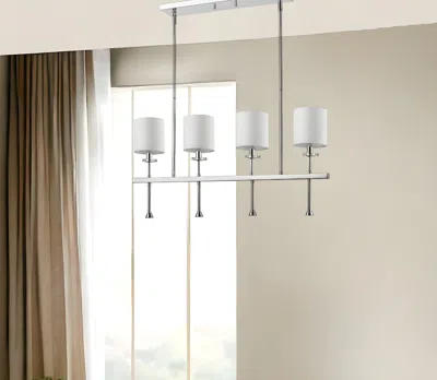Homezia Kara 4-light Polished Nickel Island Pendant With Fabric Shades And Crystal Bobeches In Burgundy