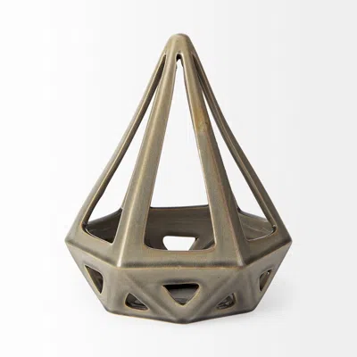 Homezia Khaki Crackle Glaze Ceramic Conical Sculpture In Gray