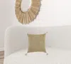 Homezia Khaki Cream Kantha Stitch Tasseled Throw Pillow