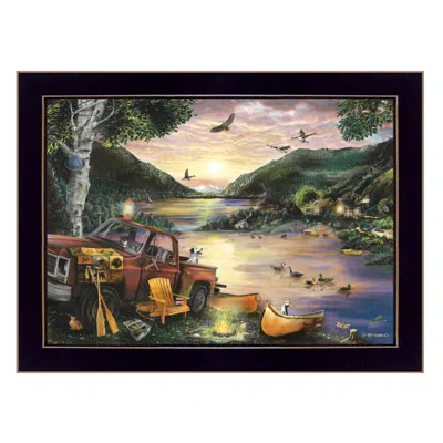 Homezia Lakefront Camping I 1 Black Framed Print Wall Art