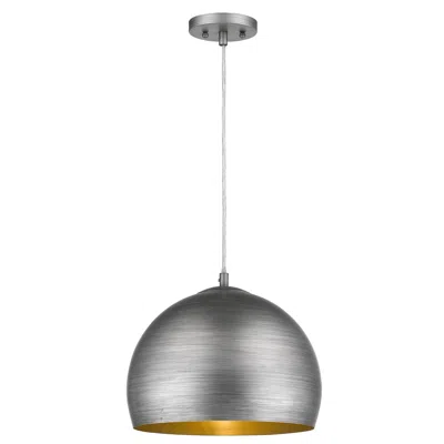 Homezia Latitude 1-light Hand Painted Weathered Pewter Pendant With Gold Interior Shade (13.75") In Gray