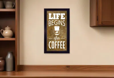 Homezia Life Begins After Coffee 1 Black Framed Print Wall Art In Purple