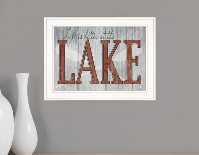 Homezia Life Is Better At The Lake 1 White Framed Print Wall Art In Gray