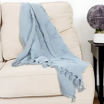 Homezia Light Blue Woven 100% Woven Textured Cotton Throw Blanket