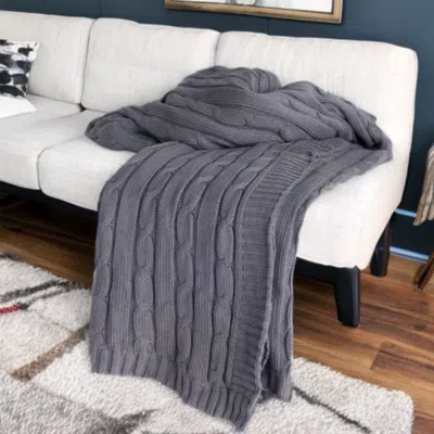 Homezia Light Gray Knitted 100% Cotton Throw Blanket