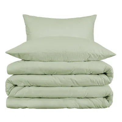 Homezia Light Green Queen Cotton Blend 1000 Thread Count Washable Duvet Cover Set