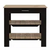 Homezia Light Oak And Black Kitchen Island With Drawer And Two Open Shelves