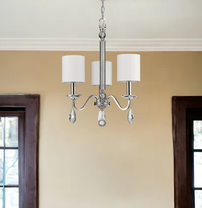 Homezia Lily 3-light Polished Nickel Chandelier With Fabric Shades And Crystal Accents In Blue