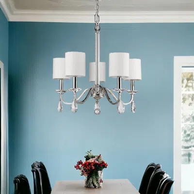 Homezia Lily 5-light Polished Nickel Chandelier With Fabric Shades And Crystal Accents In Brown