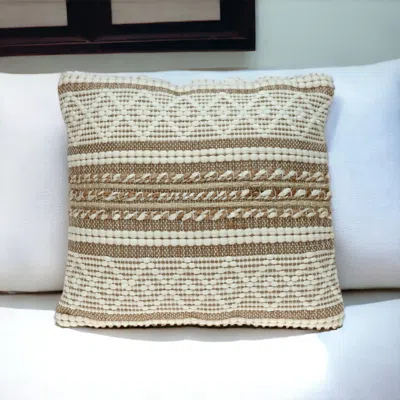 Homezia Linen And Brown Jute Throw Pillow In Blue