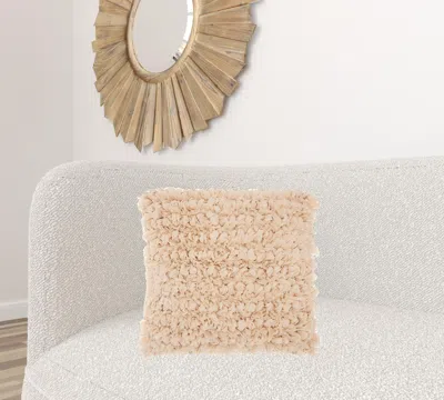 Homezia Loose Luscious Shag Beige Throw Pillow