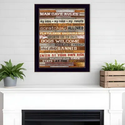 Homezia Man Cave Rules 2 Black Framed Print Wall Art