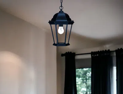 Homezia Matte Black Domed Glass Lantern Hanging Light In Blue
