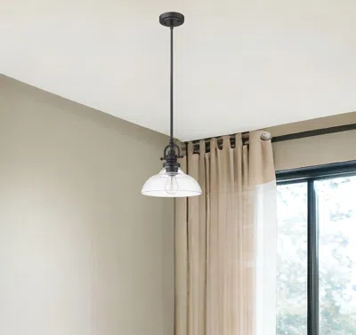 Homezia Matte Black Hanging Light With Glass Dome Shade In Brown
